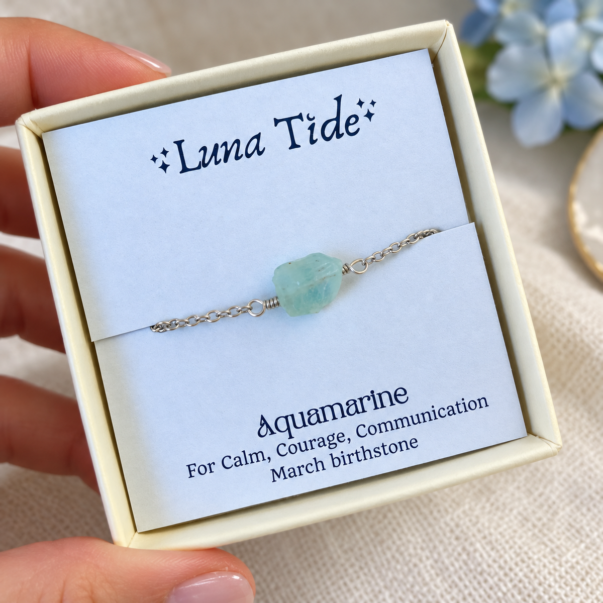 Raw Aquamarine Crystal Nugget Bracelet