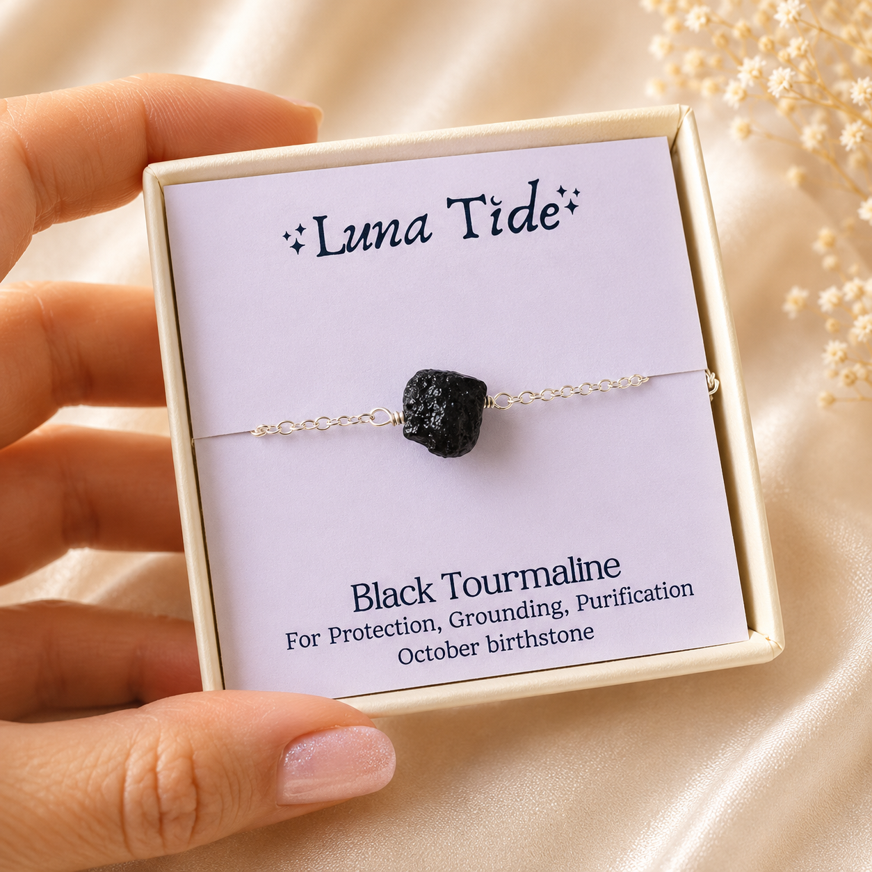 Tiny Raw Black Tourmaline Crystal Nugget Choker