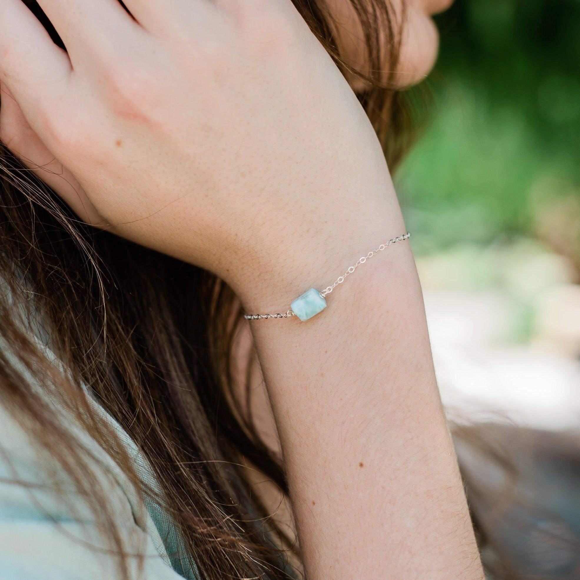 Raw Larimar Crystal Jewellery Set - Raw Larimar Crystal Jewellery Set - Sterling Silver / Cable / Necklace & Earrings & Bracelet - Luna Tide Handmade Crystal Jewellery