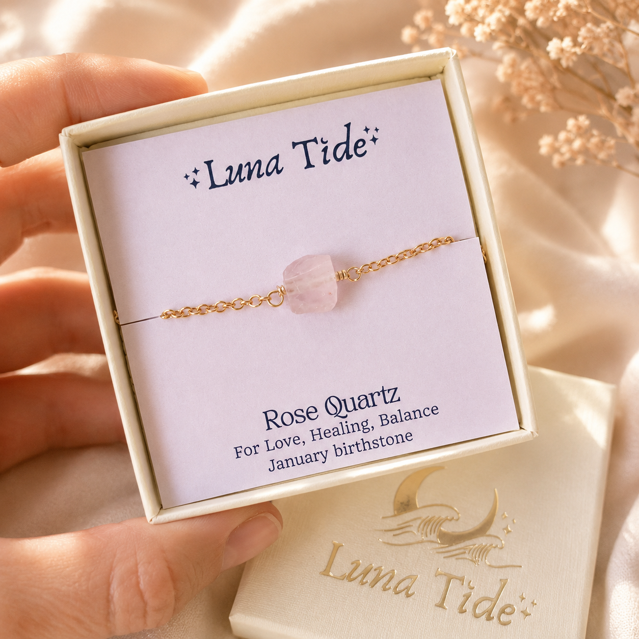 Raw Rose Quartz Crystal Nugget Bracelet