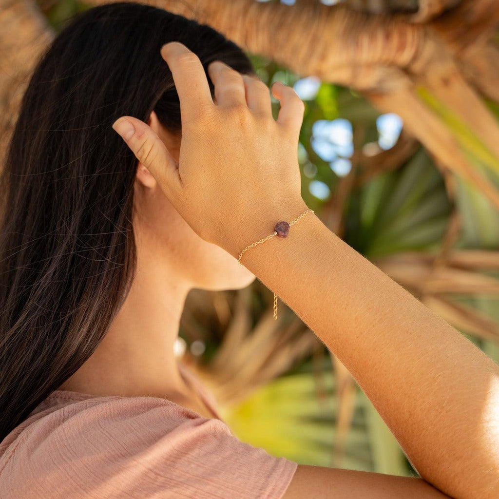 Raw Ruby Crystal Jewellery Set - Raw Ruby Crystal Jewellery Set - 14k Gold Fill / Cable / Necklace & Earrings & Bracelet - Luna Tide Handmade Crystal Jewellery