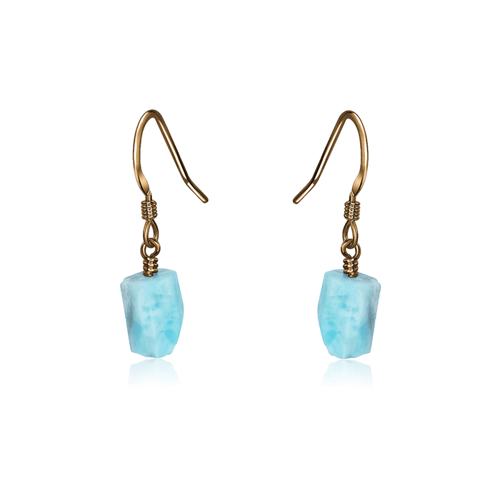 Bronze Larimar Raw Crystal Dangle Drop Earrings