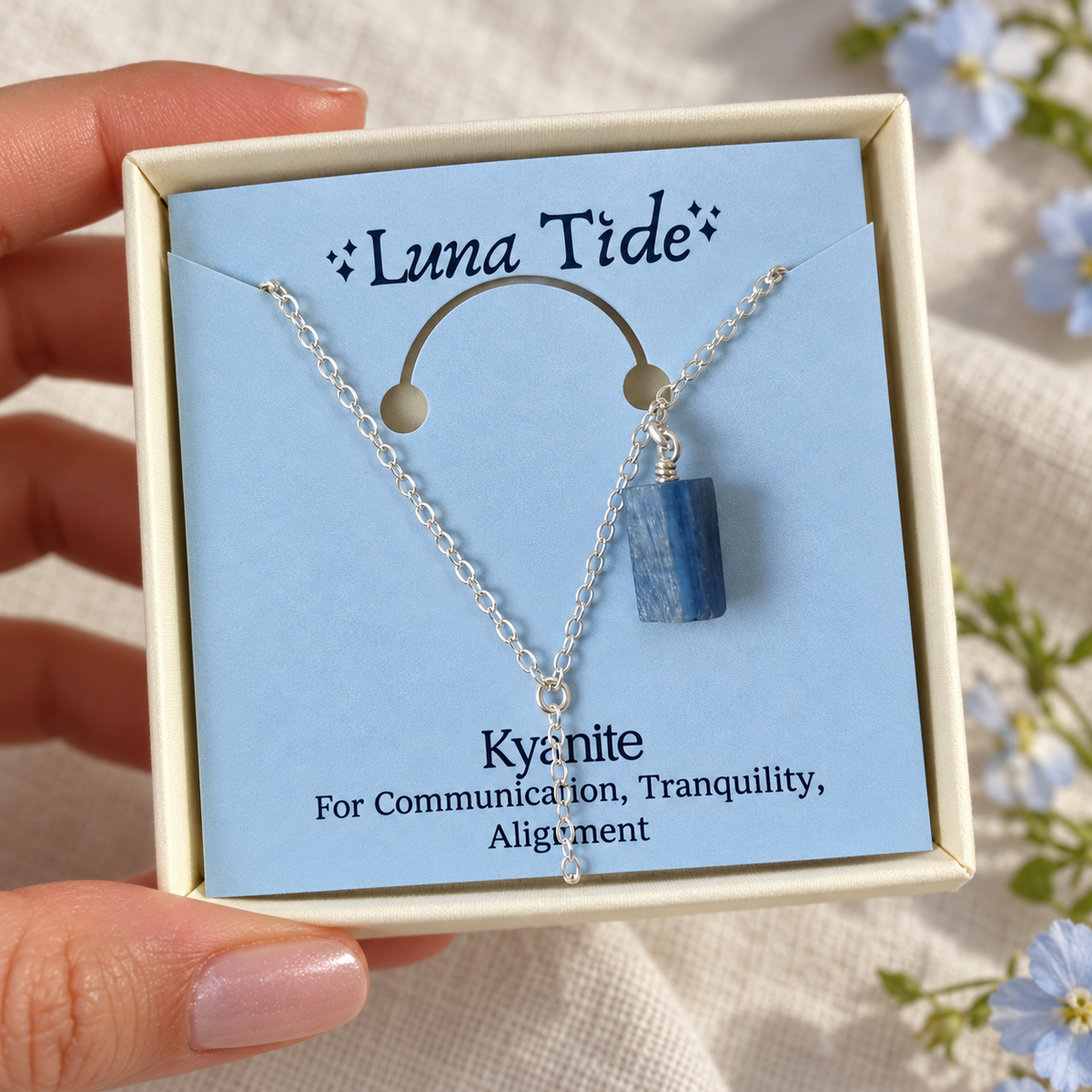 Raw Blue Kyanite Crystal Lariat Necklace
