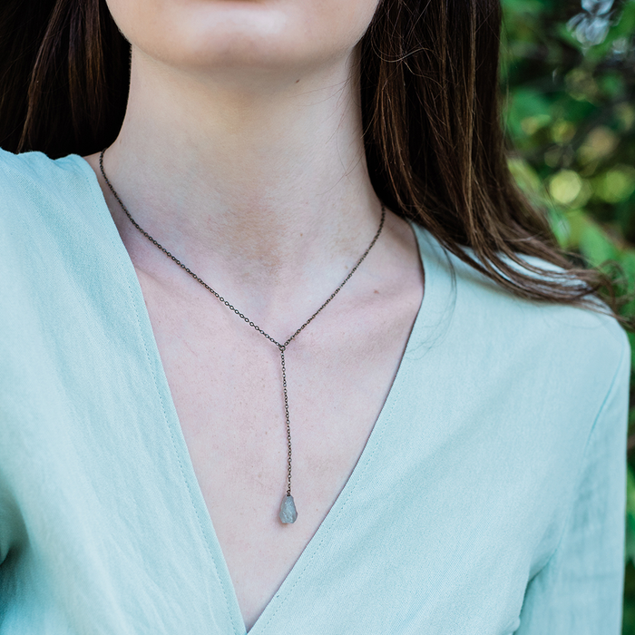 Bronze Labradorite Raw Crystal Lariat Necklace