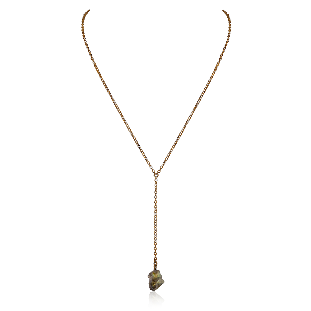 Bronze Labradorite Raw Crystal Lariat Necklace