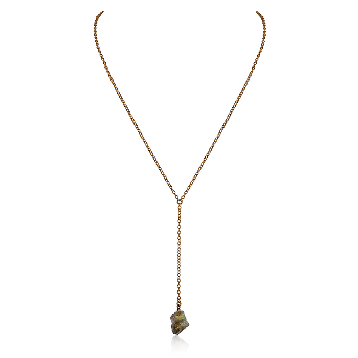 Bronze Labradorite Raw Crystal Lariat Necklace