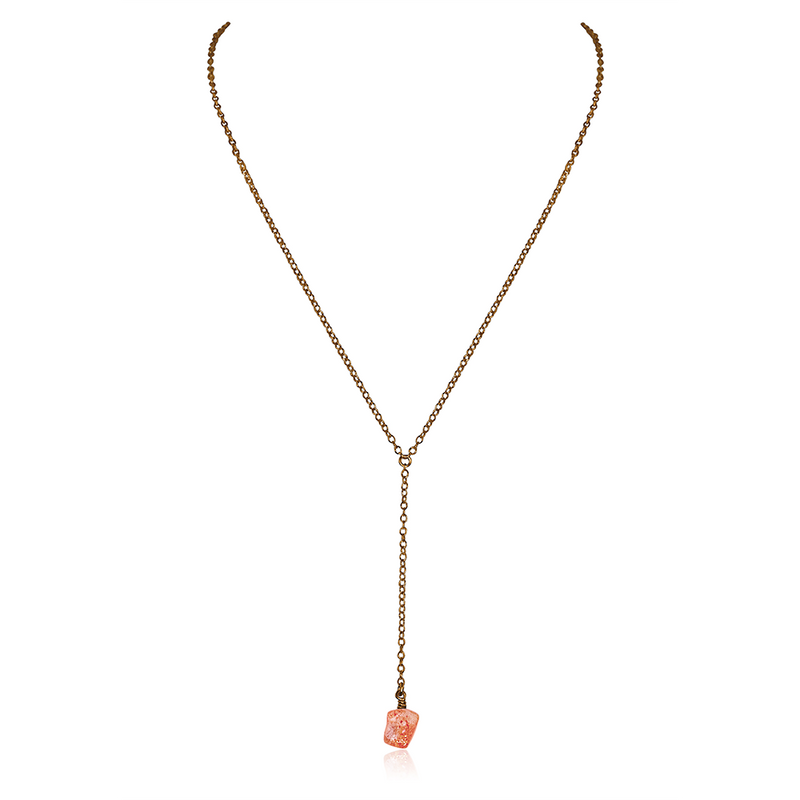 Bronze Sunstone Raw Crystal Lariat Necklace