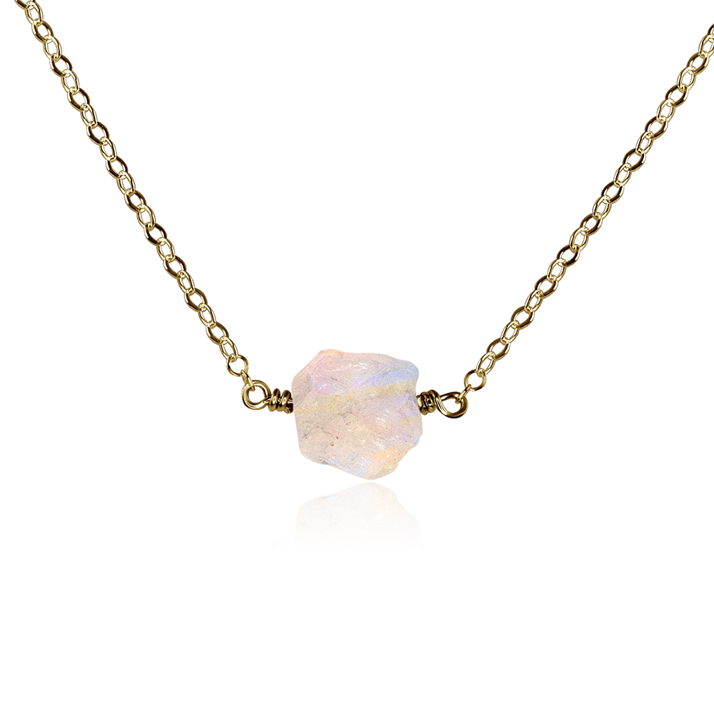 Bronze Rainbow Moonstone Tiny Raw Fixed Crystal Nugget Necklace