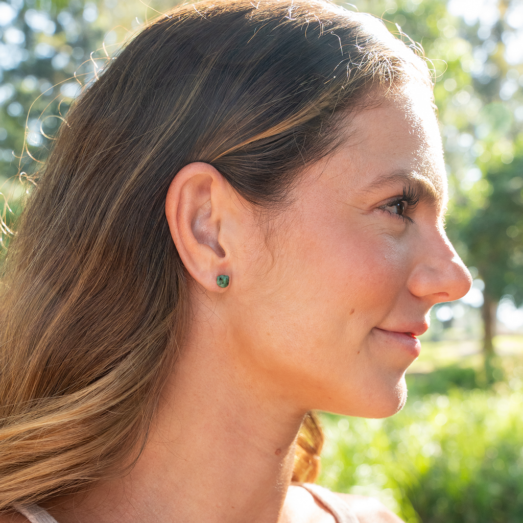 Emerald Raw Crystal Stud Earrings