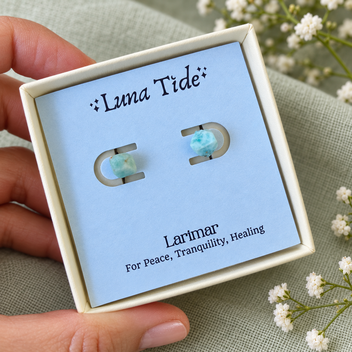 Larimar Raw Crystal Stud Earrings