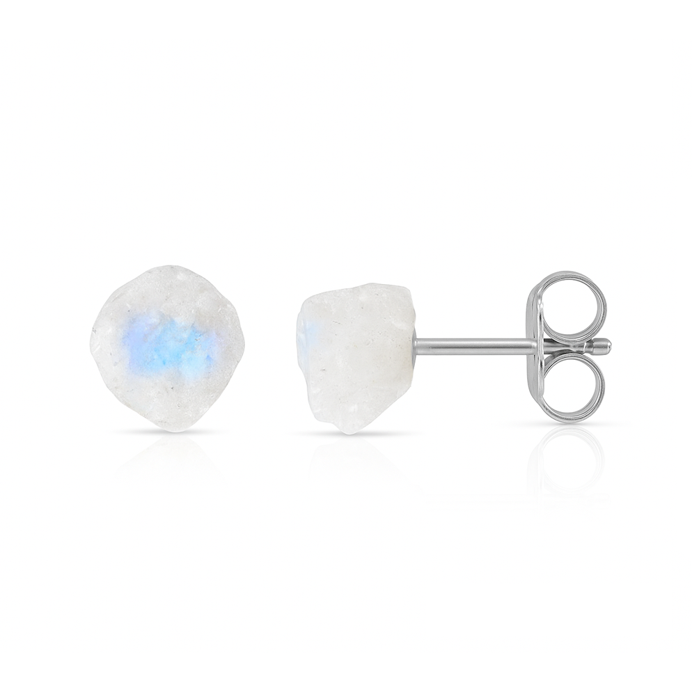 Rainbow Moonstone Raw Crystal Stud Earrings