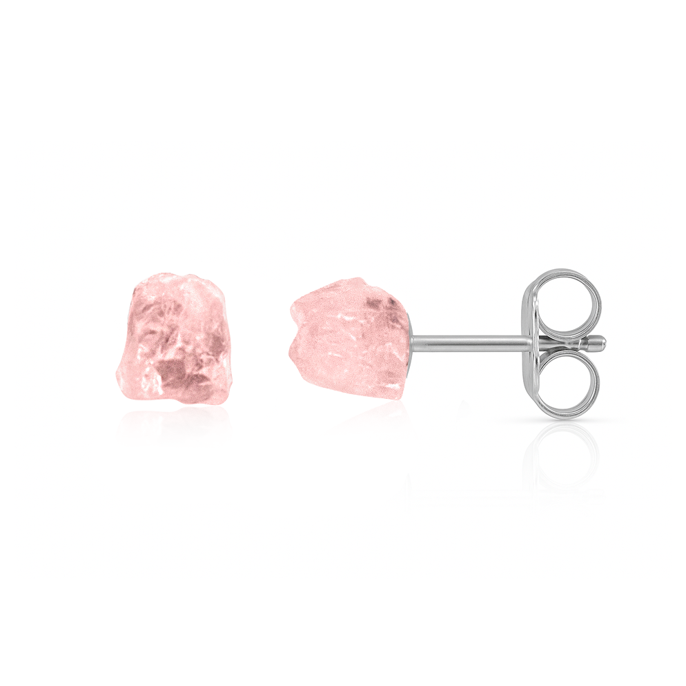 Rose Quartz Raw Crystal Stud Earrings