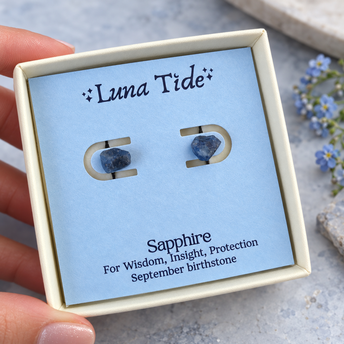 Sapphire Raw Crystal Stud Earrings