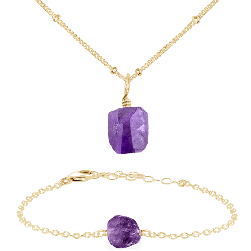 Raw Amethyst Crystal Jewellery Set