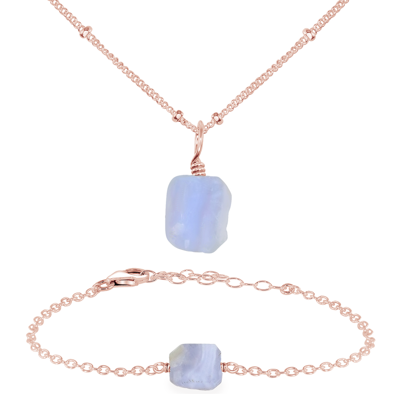 Raw Blue Lace Agate Crystal Jewellery Set