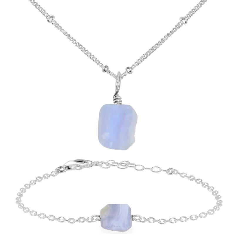 Raw Blue Lace Agate Crystal Jewellery Set