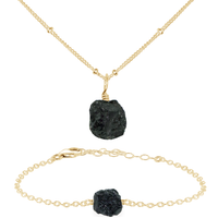 Raw Black Tourmaline Crystal Jewellery Set