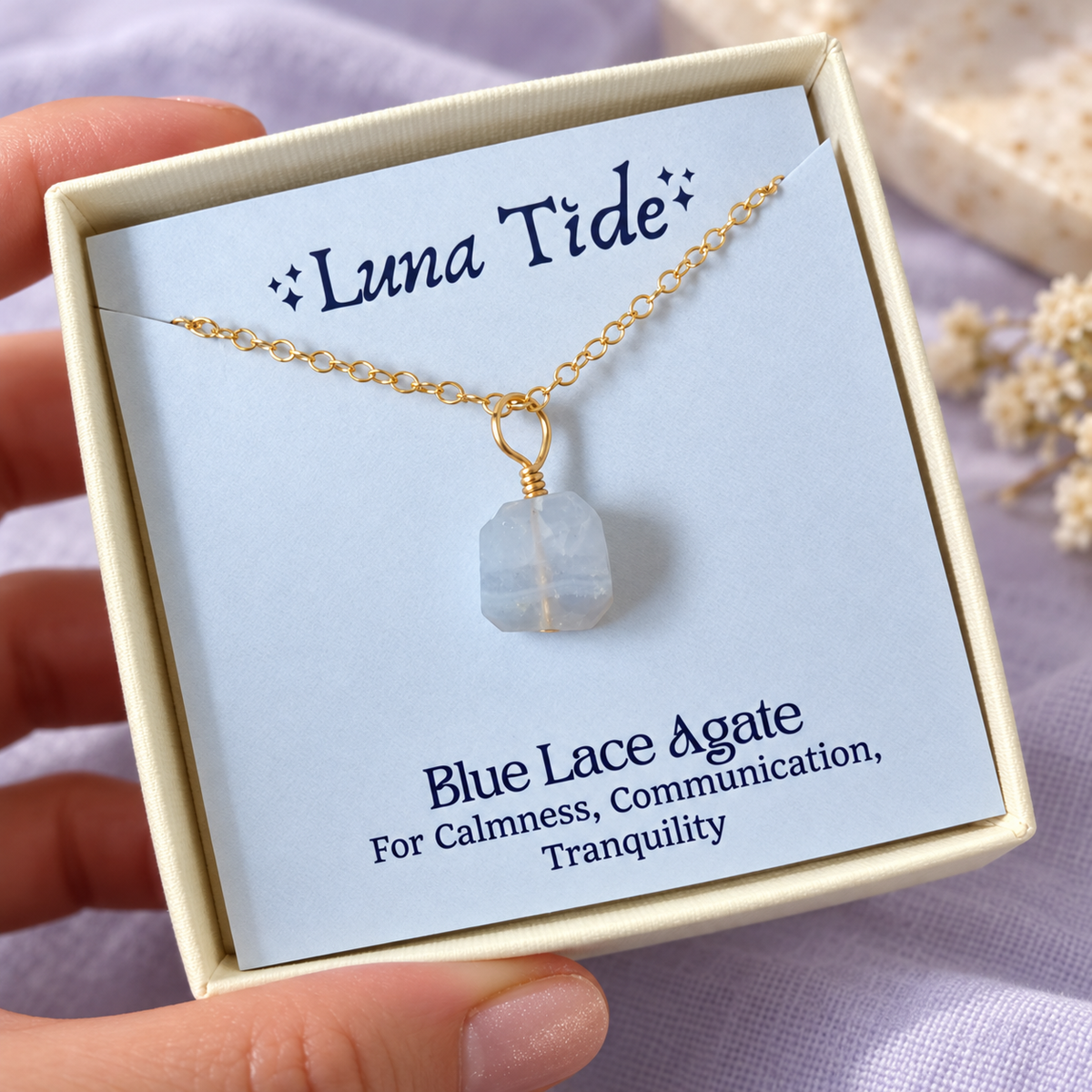Tiny Rough Blue Lace Agate Gemstone Pendant Choker