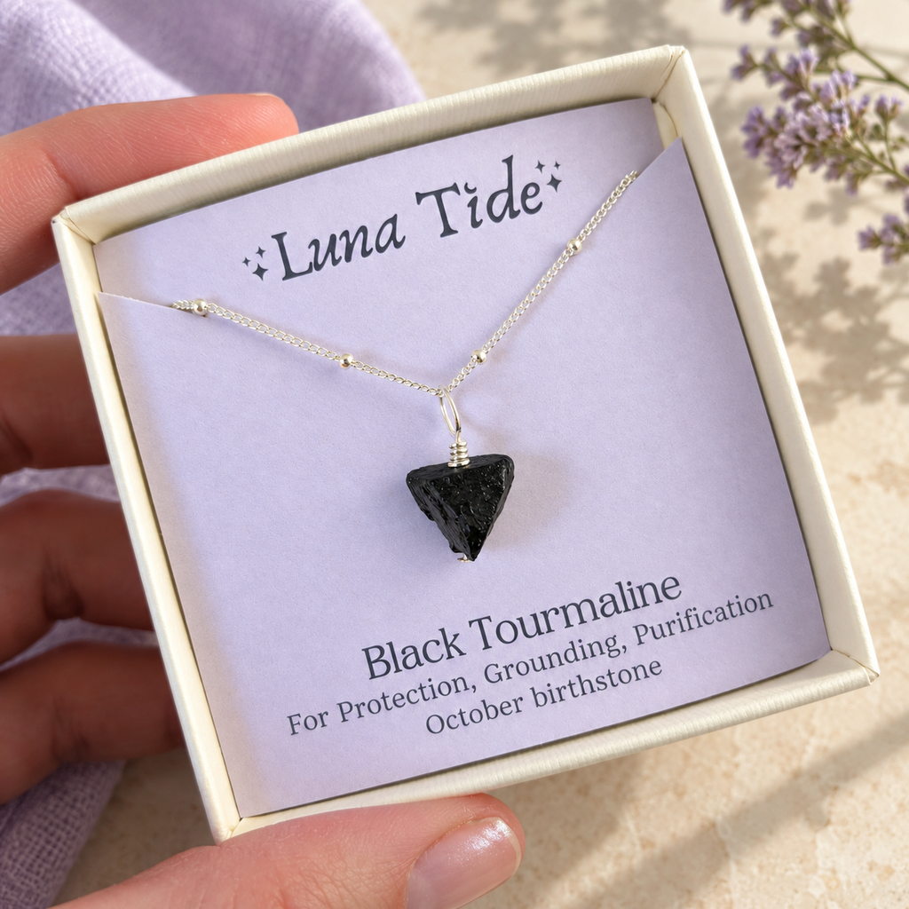 Raw Black Tourmaline Natural Crystal Pendant Necklace