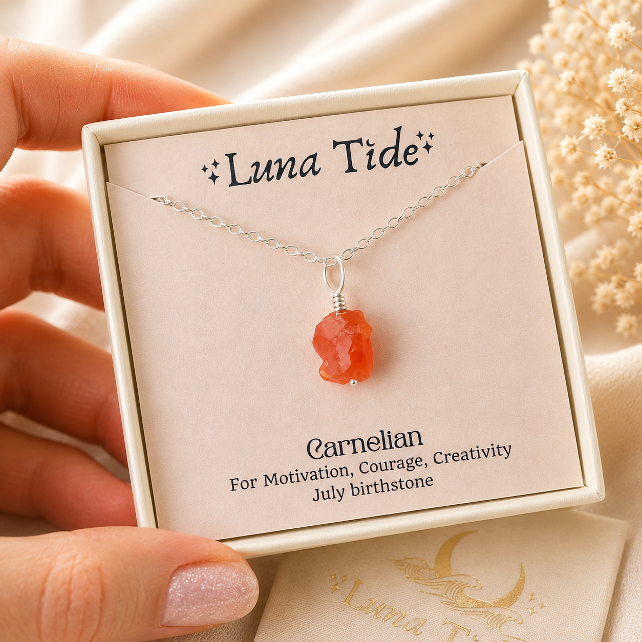 Tiny Raw Carnelian Pendant Necklace