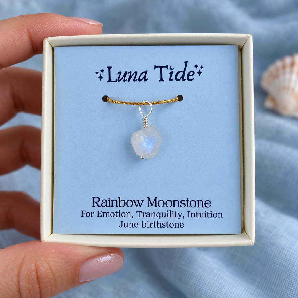 Tiny Raw Rainbow Moonstone Pendant Necklace