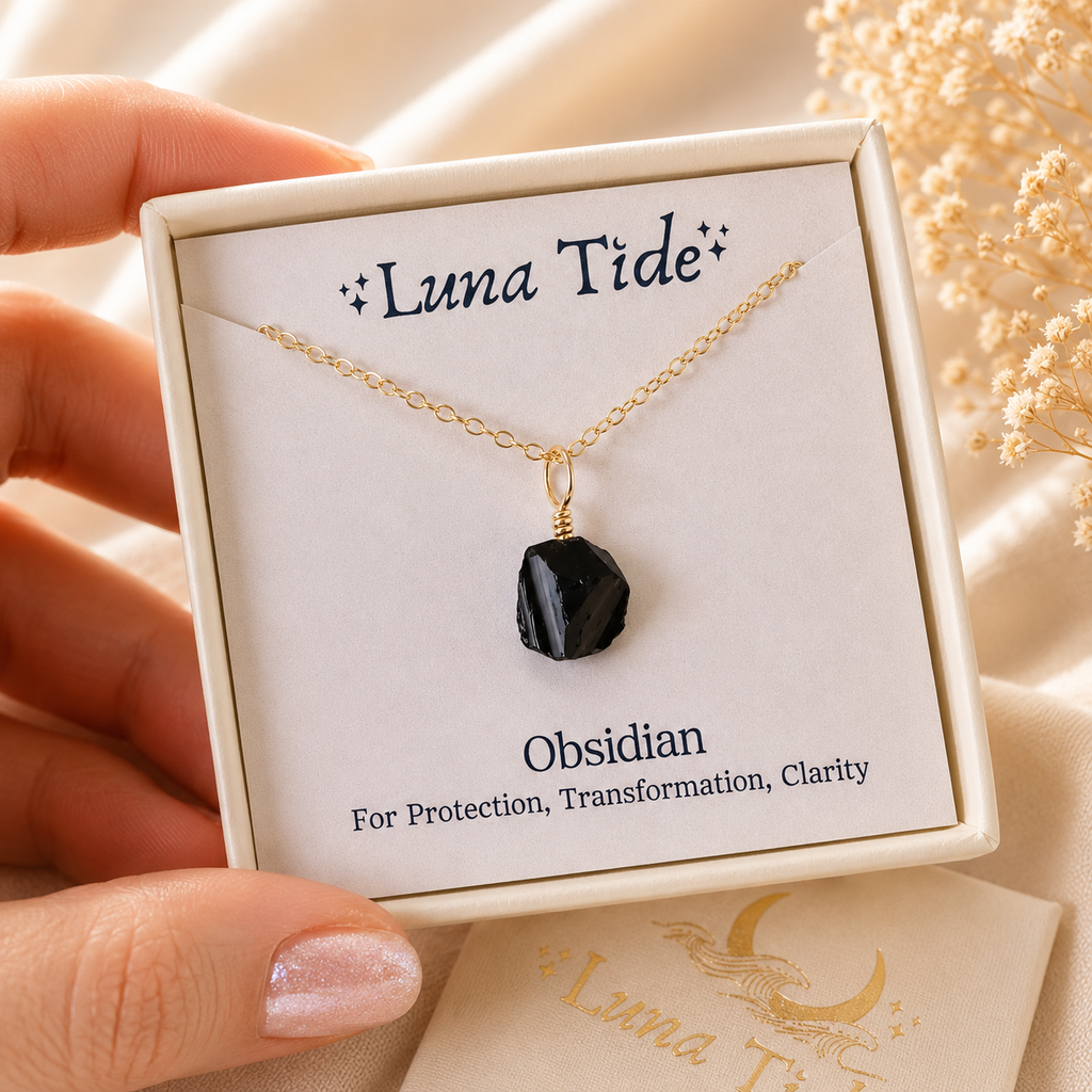 Raw Obsidian Natural Crystal Pendant Necklace