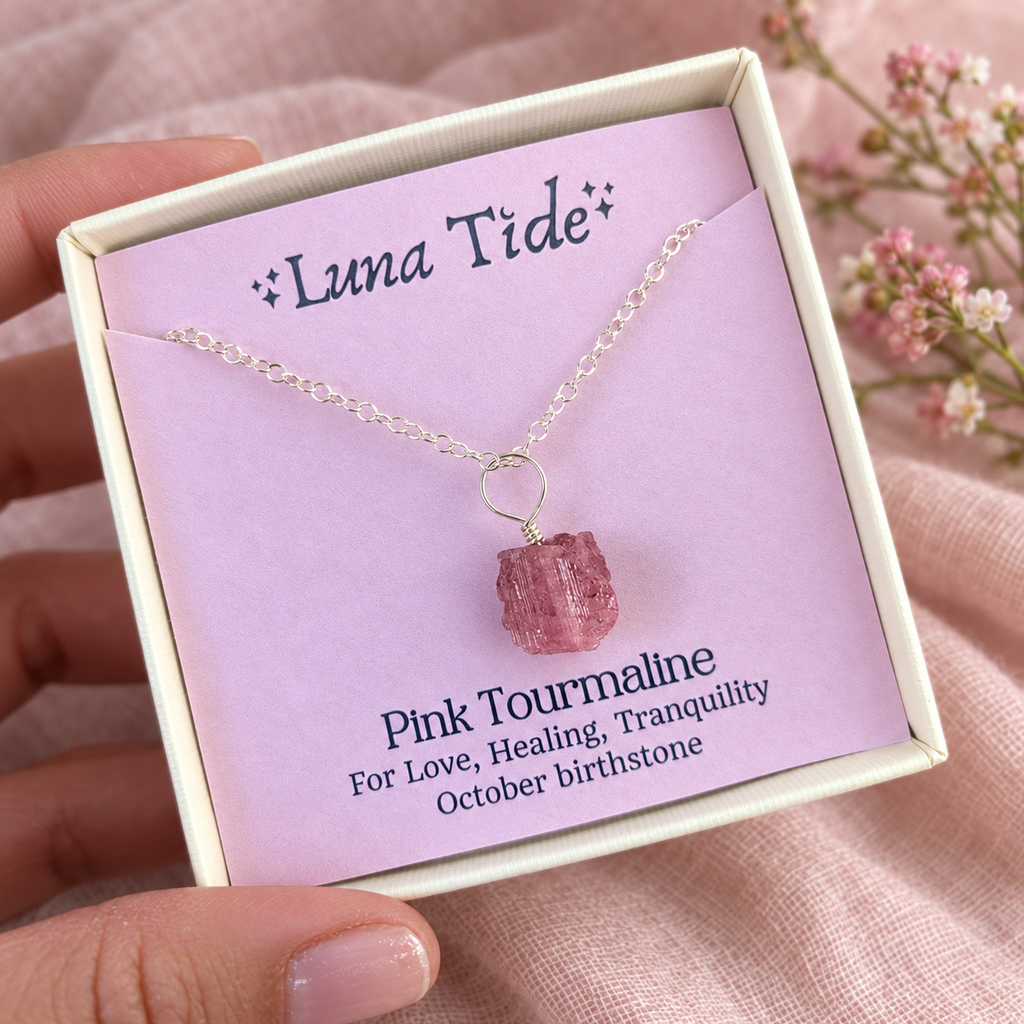 Raw Pink Tourmaline Natural Crystal Pendant Necklace