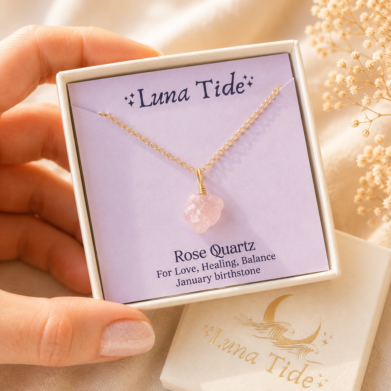 Tiny Rough Rose Quartz Gemstone Pendant Choker