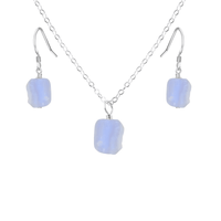 Raw Blue Lace Agate Crystal Earrings & Necklace Set