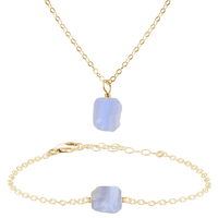 Raw Blue Lace Agate Crystal Necklace & Bracelet Set