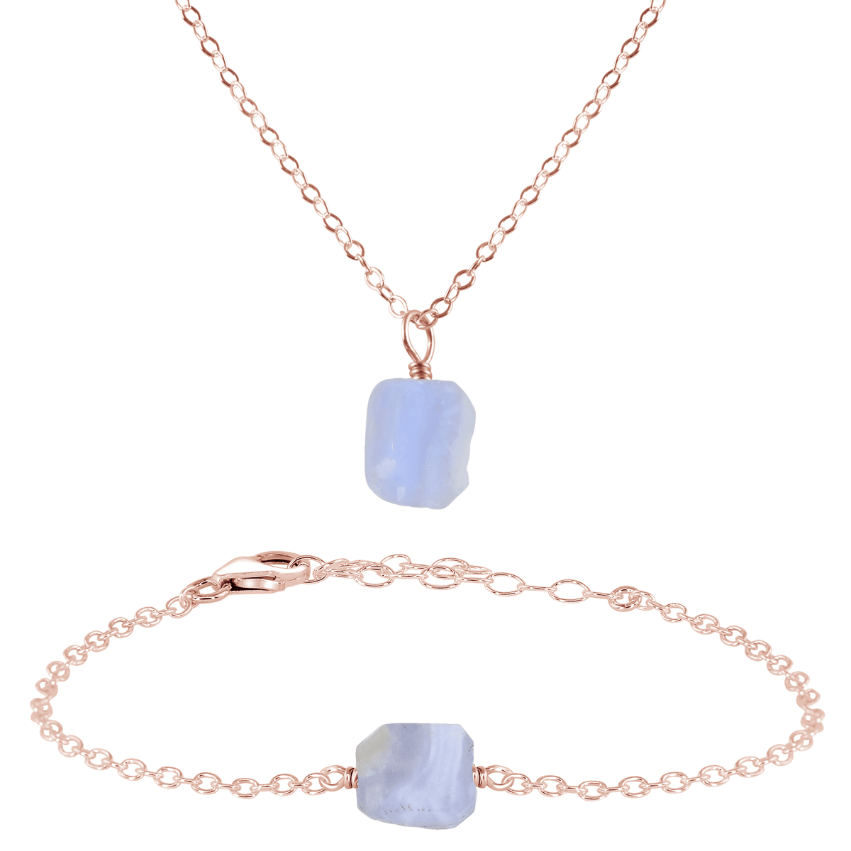 Raw Blue Lace Agate Crystal Necklace & Bracelet Set