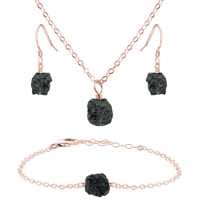 Raw Black Tourmaline Crystal Earrings, Necklace & Bracelet Set