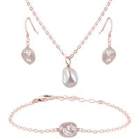 Raw Freshwater Pearl Crystal Earrings, Necklace & Bracelet Set