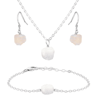 Raw Rainbow Moonstone Crystal Earrings, Necklace & Bracelet Set
