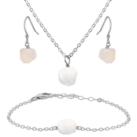 Raw Rainbow Moonstone Crystal Earrings, Necklace & Bracelet Set