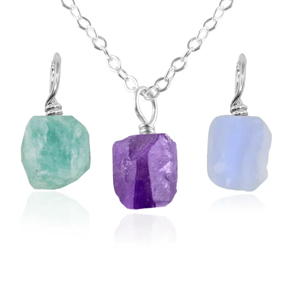 Calm & Serenity Raw Crystal Pendant Bundle - Calm & Serenity Raw Crystal Pendant Bundle - Sterling Silver / 40cm / 16" Cable Chain - Luna Tide Handmade Crystal Jewellery