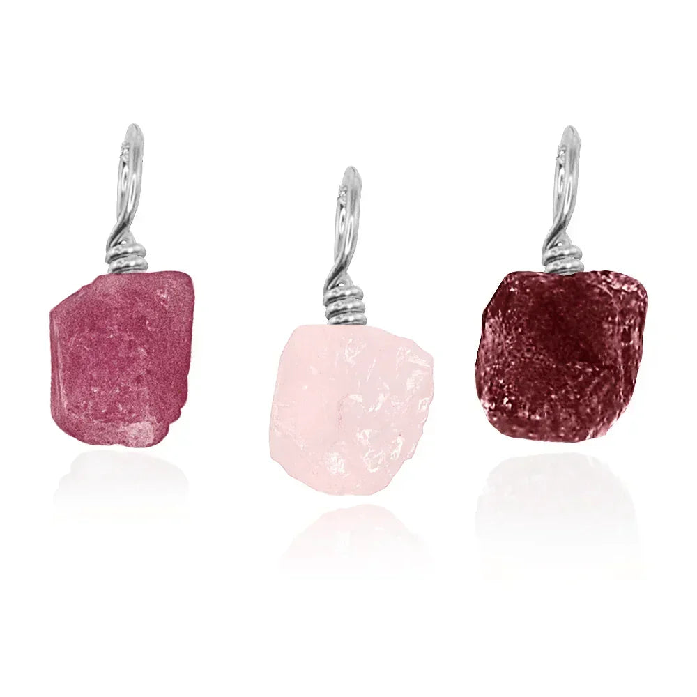 Love & Heart Energy Raw Crystal Pendant Bundle - Love & Heart Energy Raw Crystal Pendant Bundle - Sterling Silver / Pendants only (no chain) - Luna Tide Handmade Crystal Jewellery