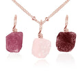 Love & Heart Energy Raw Crystal Pendant Bundle - Love & Heart Energy Raw Crystal Pendant Bundle - 14k Rose Gold Fill / 40cm / 16" Satellite Chain - Luna Tide Handmade Crystal Jewellery