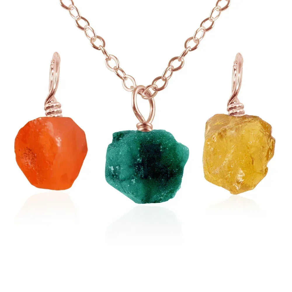Abundance & Prosperity Raw Crystal Pendant Bundle - Abundance & Prosperity Raw Crystal Pendant Bundle - 14k Rose Gold Fill / 40cm / 16" Cable Chain - Luna Tide Handmade Crystal Jewellery