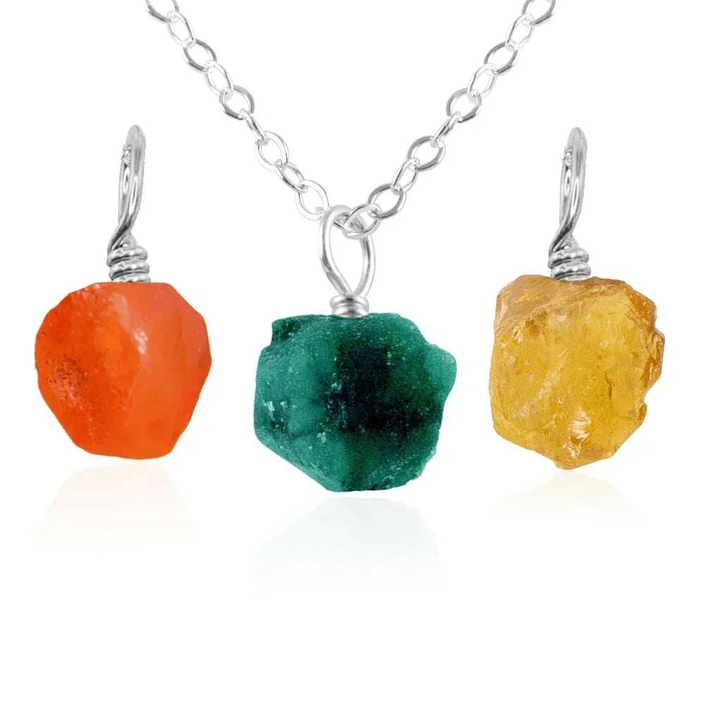 Abundance & Prosperity Raw Crystal Pendant Bundle - Abundance & Prosperity Raw Crystal Pendant Bundle - Sterling Silver / 40cm / 16" Cable Chain - Luna Tide Handmade Crystal Jewellery