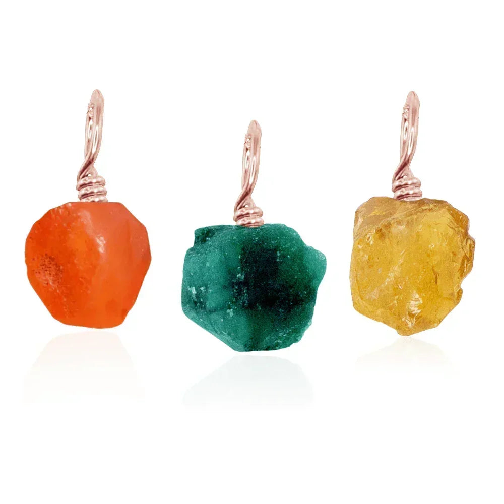 Abundance & Prosperity Raw Crystal Pendant Bundle - Abundance & Prosperity Raw Crystal Pendant Bundle - 14k Rose Gold Fill / Pendants only (no chain) - Luna Tide Handmade Crystal Jewellery