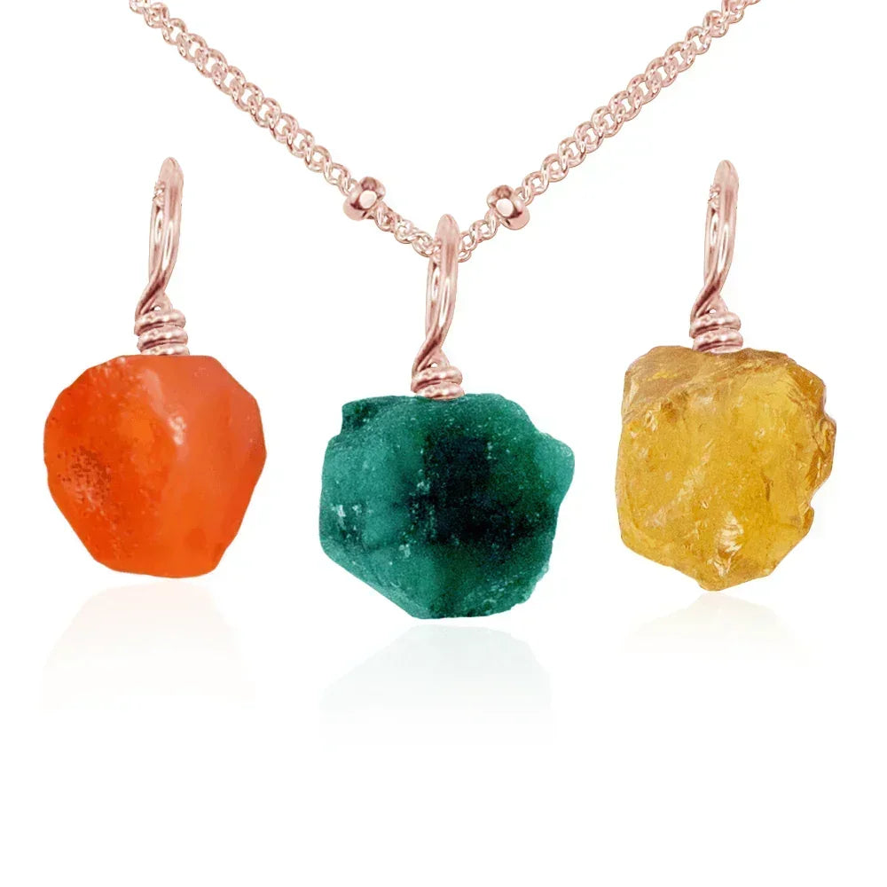 Abundance & Prosperity Raw Crystal Pendant Bundle - Abundance & Prosperity Raw Crystal Pendant Bundle - 14k Rose Gold Fill / 40cm / 16" Satellite Chain - Luna Tide Handmade Crystal Jewellery