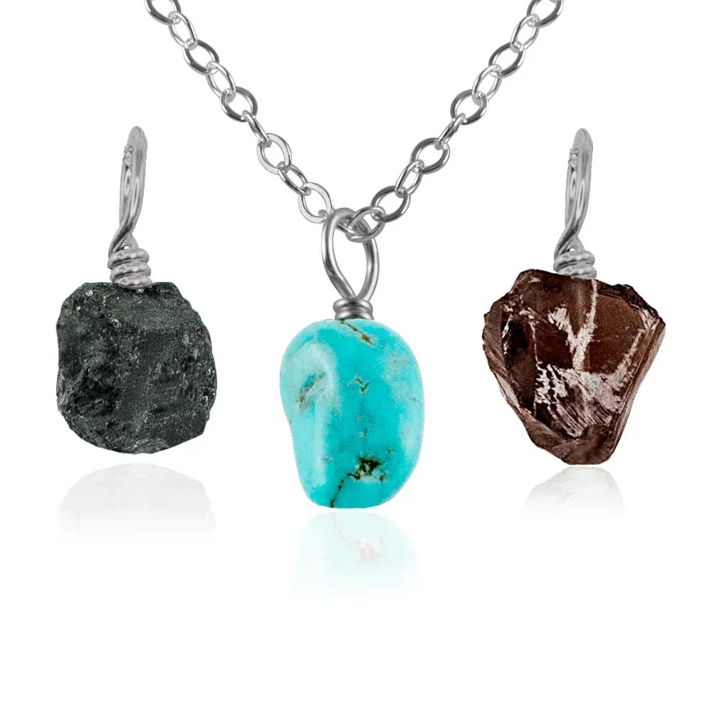 Protection & Grounding Raw Crystal Pendant Bundle - Protection & Grounding Raw Crystal Pendant Bundle - Stainless Steel / 40cm / 16" Cable Chain - Luna Tide Handmade Crystal Jewellery