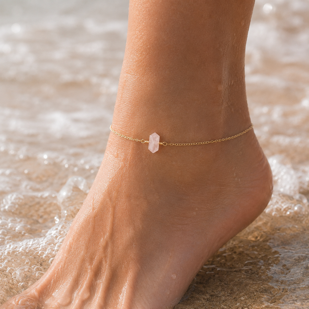 Rose Quartz Double Terminated Crystal Point Anklet