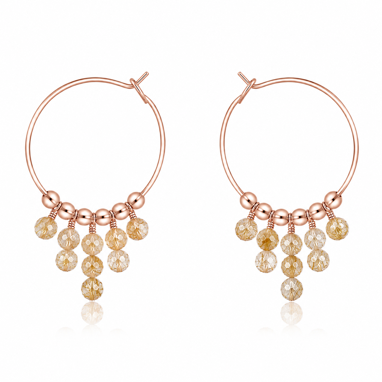 Golden Rutilated Quartz Statement Hoop Earrings