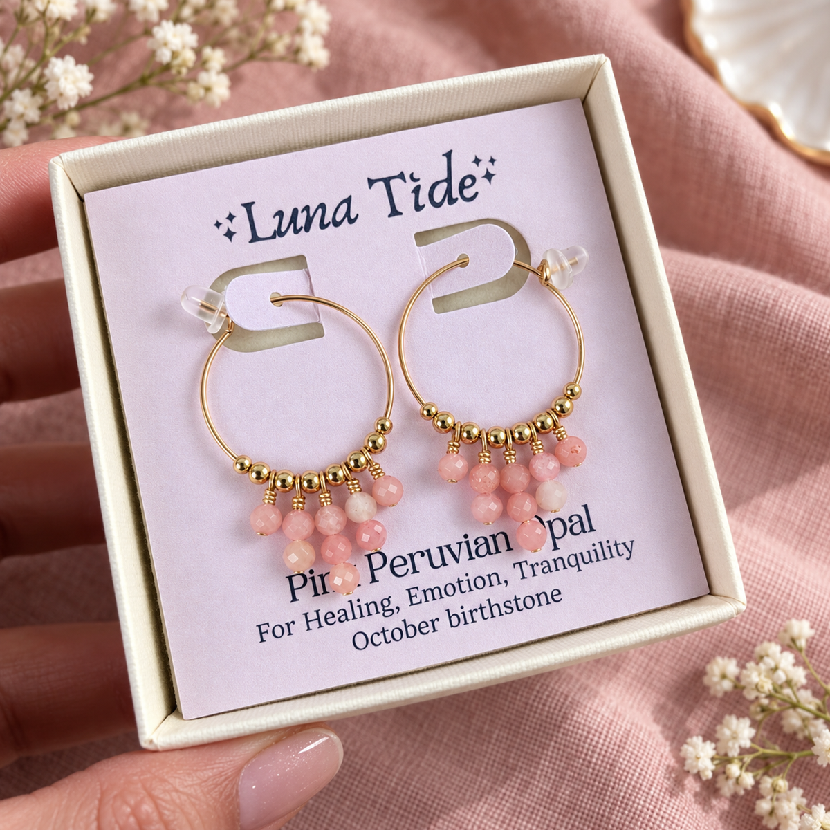 Pink Peruvian Opal Statement Hoop Earrings