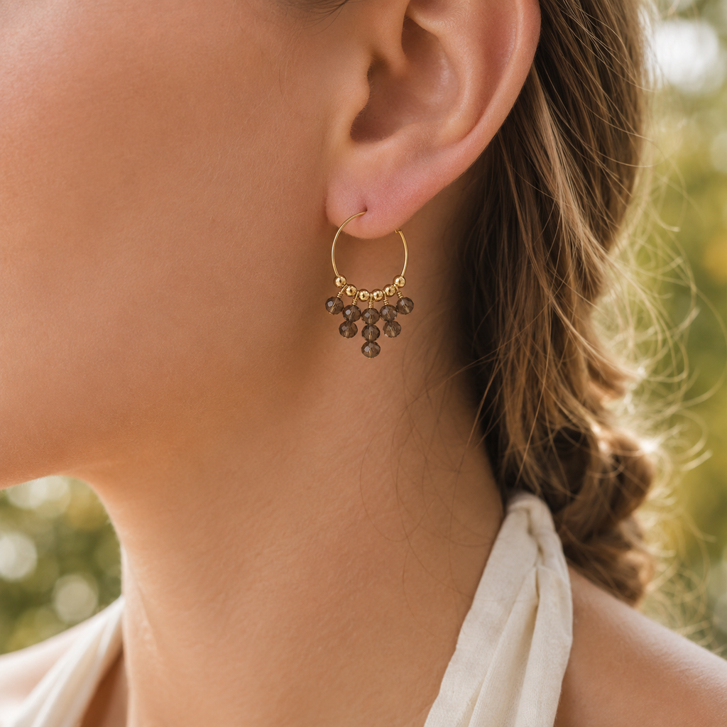 Smoky Quartz Statement Hoop Earrings