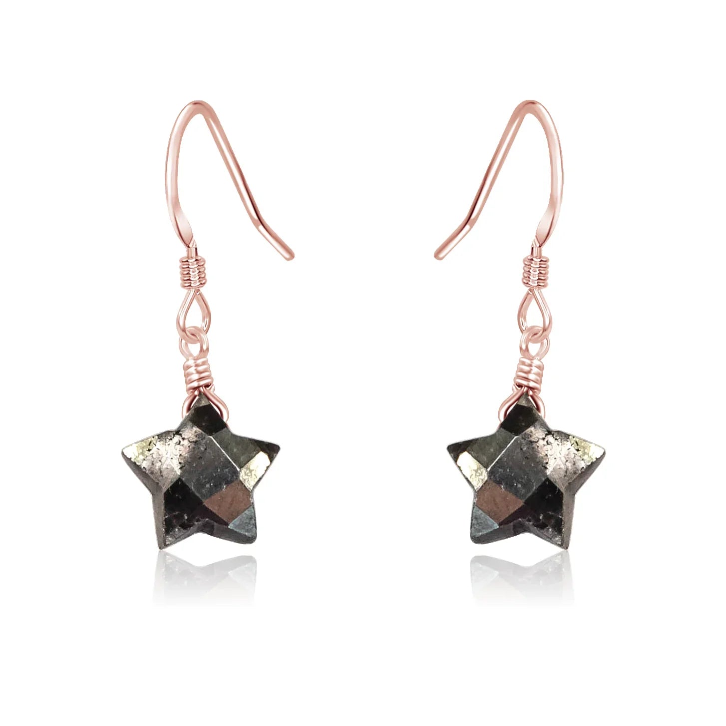 Little Pyrite Crystal Star Dangle Drop Earrings