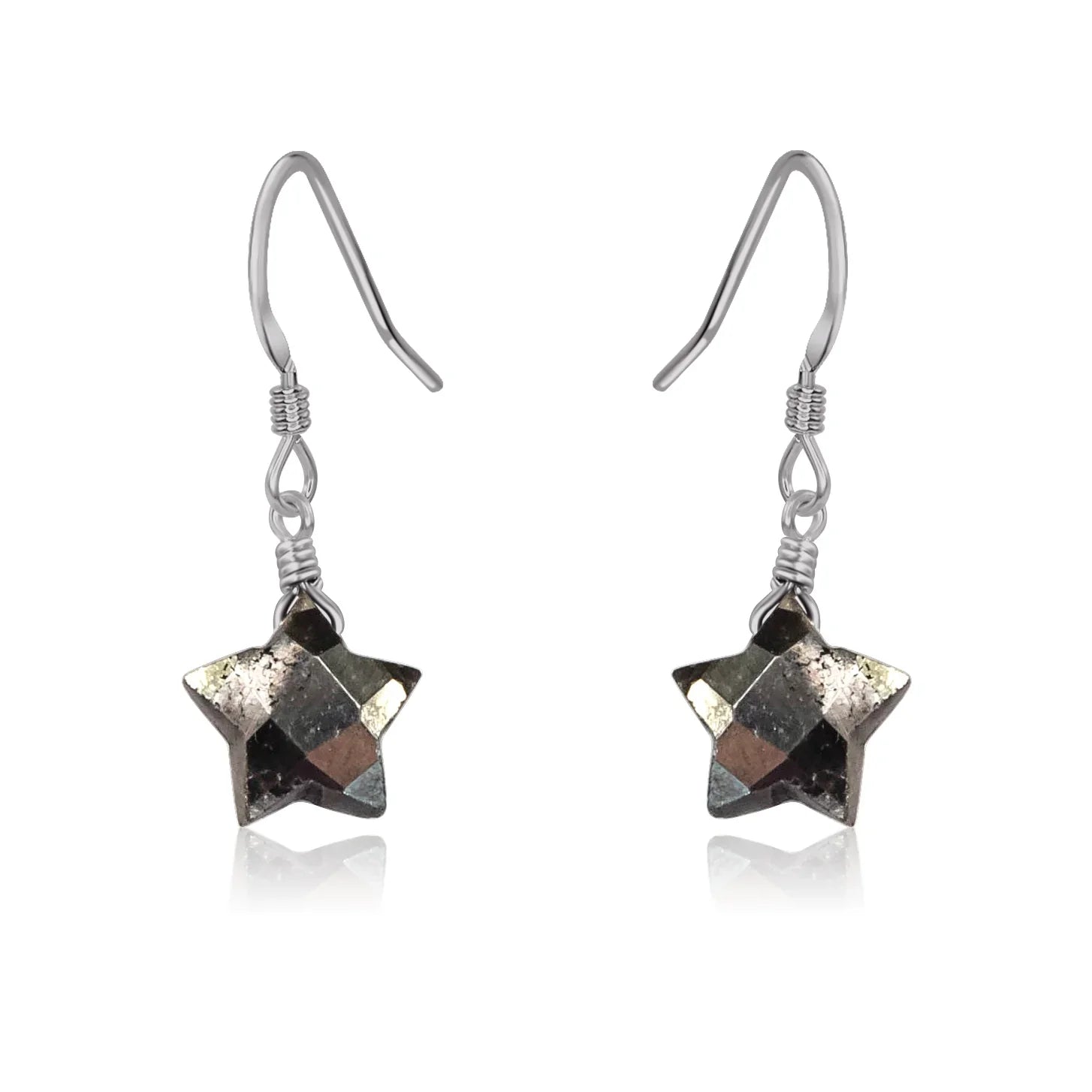 Little Pyrite Crystal Star Dangle Drop Earrings