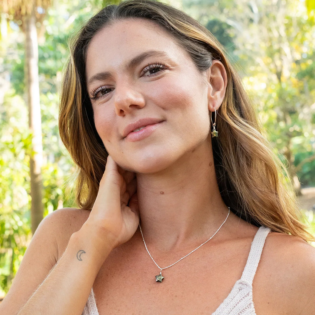 Little Pyrite Crystal Star Hoop Earrings